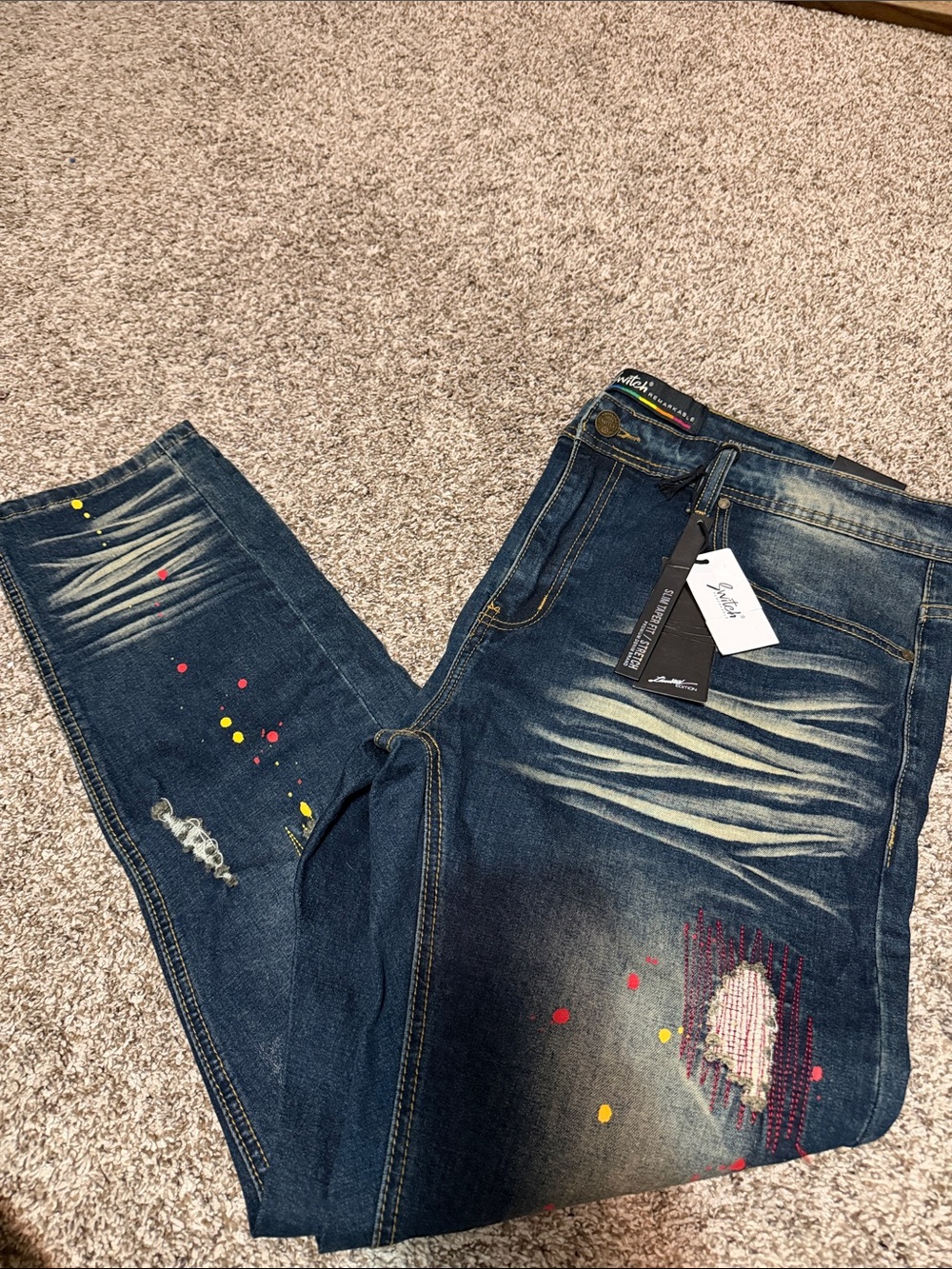 Switch Remarkable Denim Slim Jeans with Paint-Splatter & Distressed Detail